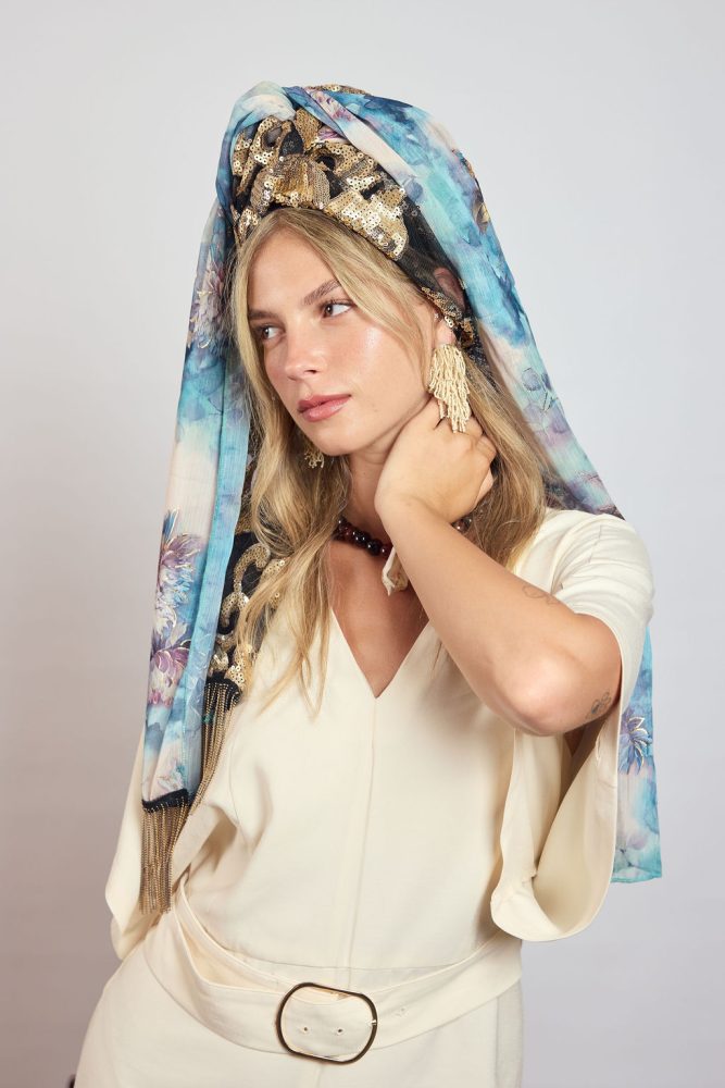 ⁦מטפחת צעיף GOLDEN CHARM פרחוני⁩ – תמונה ⁦4⁩